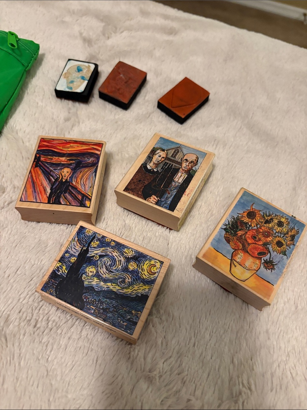 Famous Artworks Rubber Stamps Set on Wood Museum Bought plus foam stamps